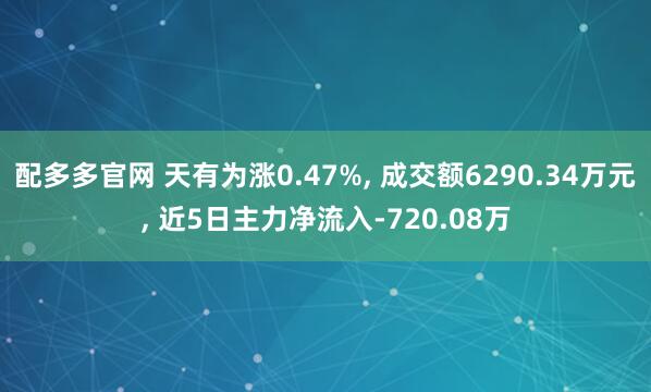 配多多官网 天有为涨0.47%, 成交额6290.34万元, 近5日主力净流入-720.08万
